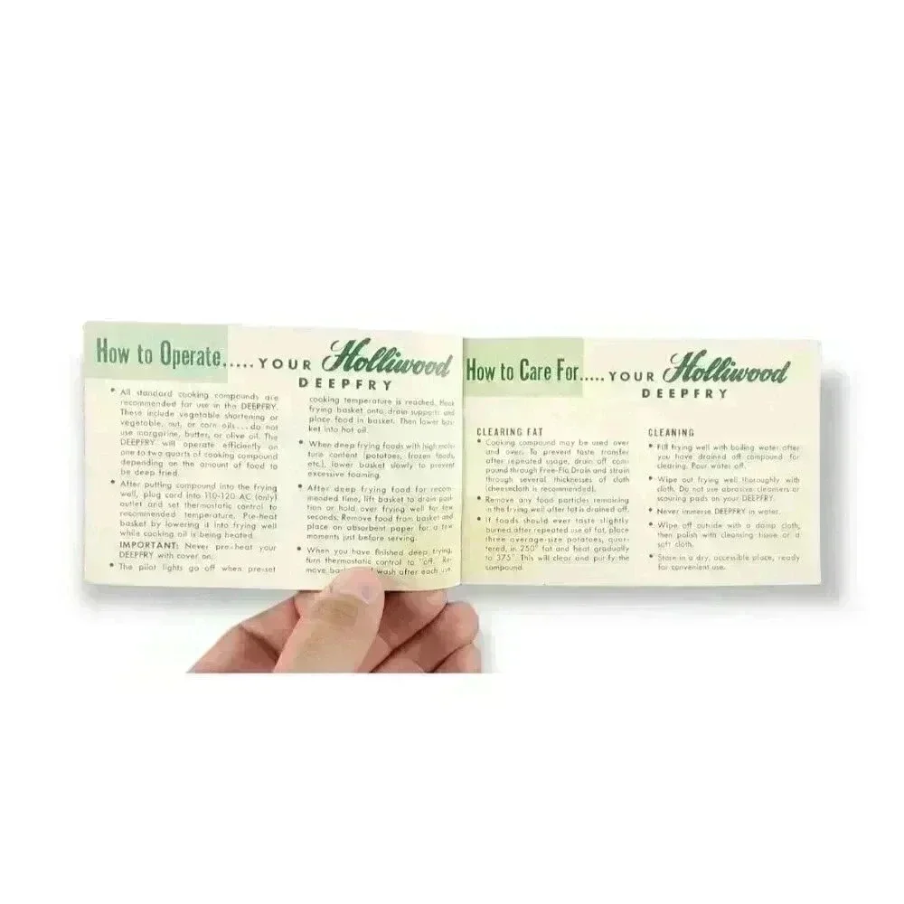 Jane Fenton Holliwood Hints Vintage Holliwood Deepfry Instruction Recipe Booklet